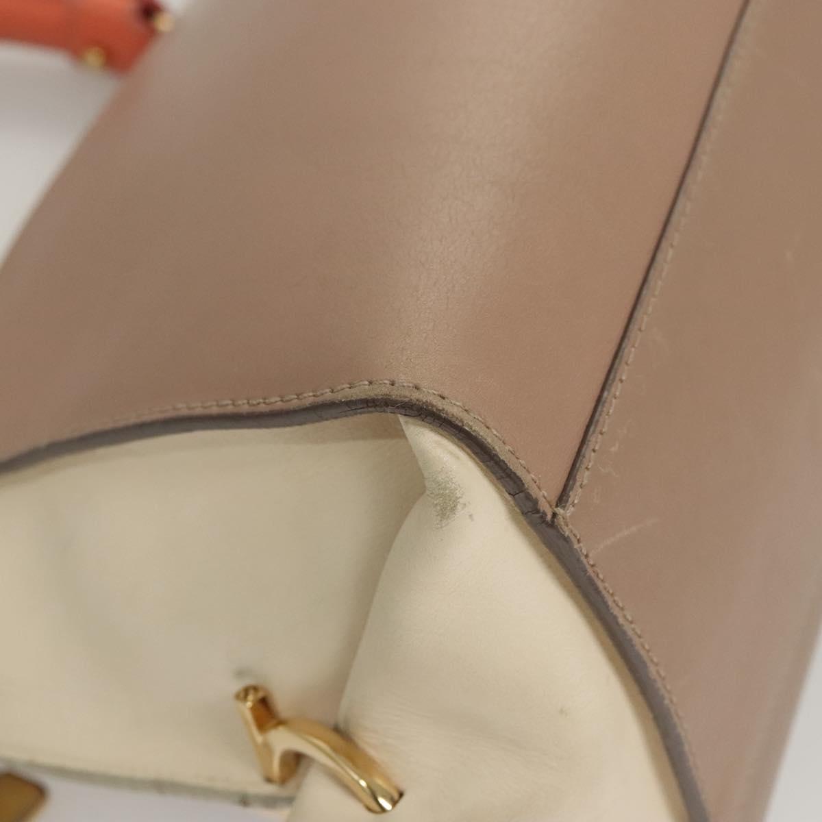 Salvatore Ferragamo Gancini Sofia Hand Bag Leather 2way Beige Gold Auth 124618