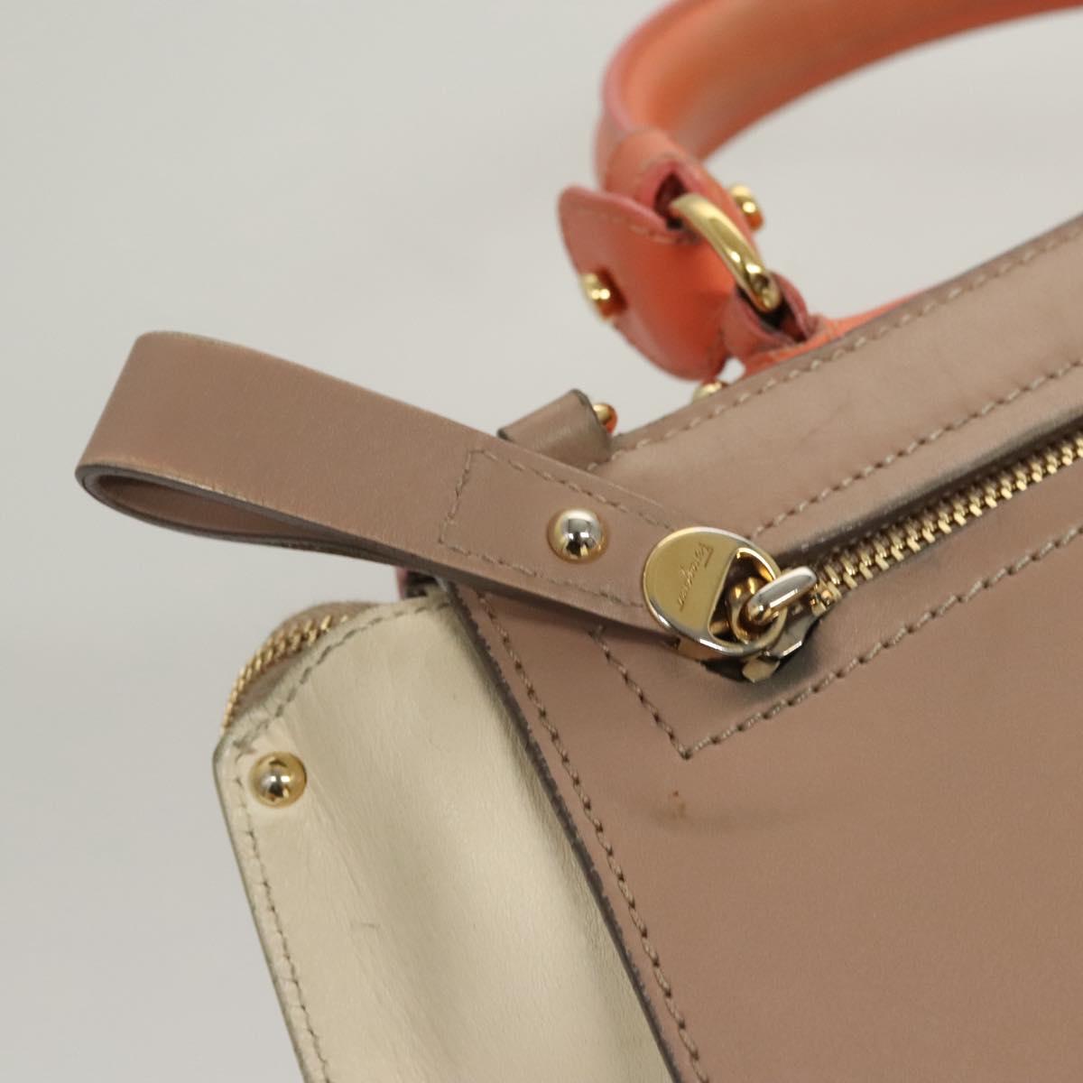 Salvatore Ferragamo Gancini Sofia Hand Bag Leather 2way Beige Gold Auth 124618