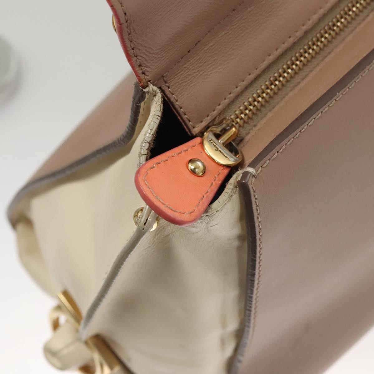Salvatore Ferragamo Gancini Sofia Hand Bag Leather 2way Beige Gold Auth 124618