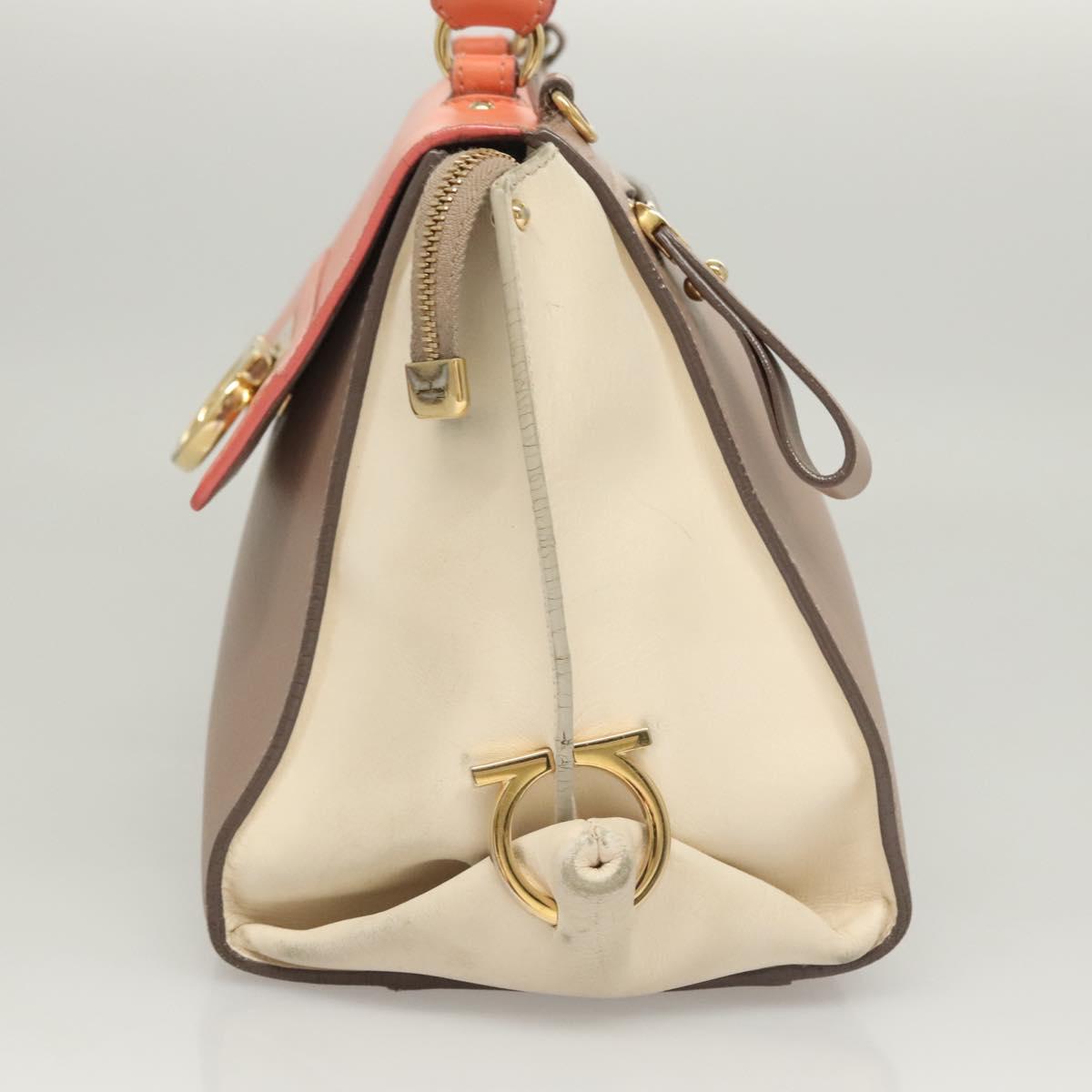Salvatore Ferragamo Gancini Sofia Hand Bag Leather 2way Beige Gold Auth 124618
