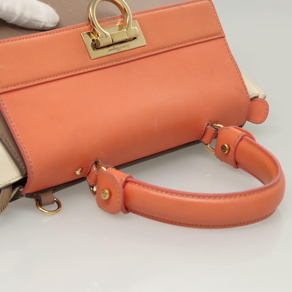 Salvatore Ferragamo Gancini Sofia Hand Bag Leather 2way Beige Gold Auth 124618