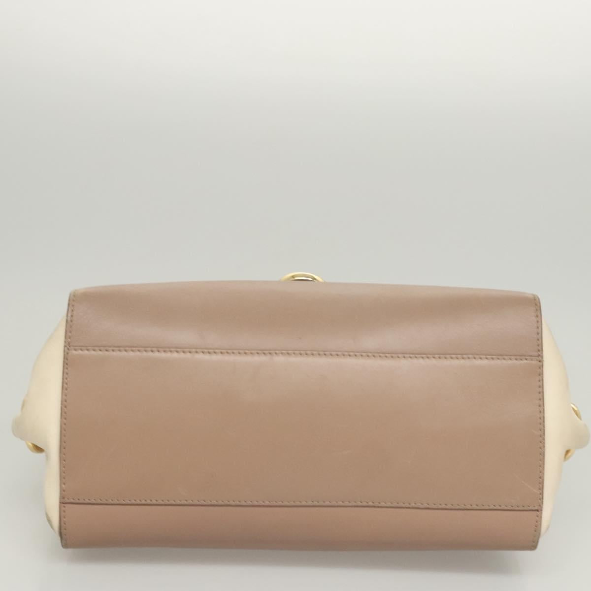 Salvatore Ferragamo Gancini Sofia Hand Bag Leather 2way Beige Gold Auth 124618