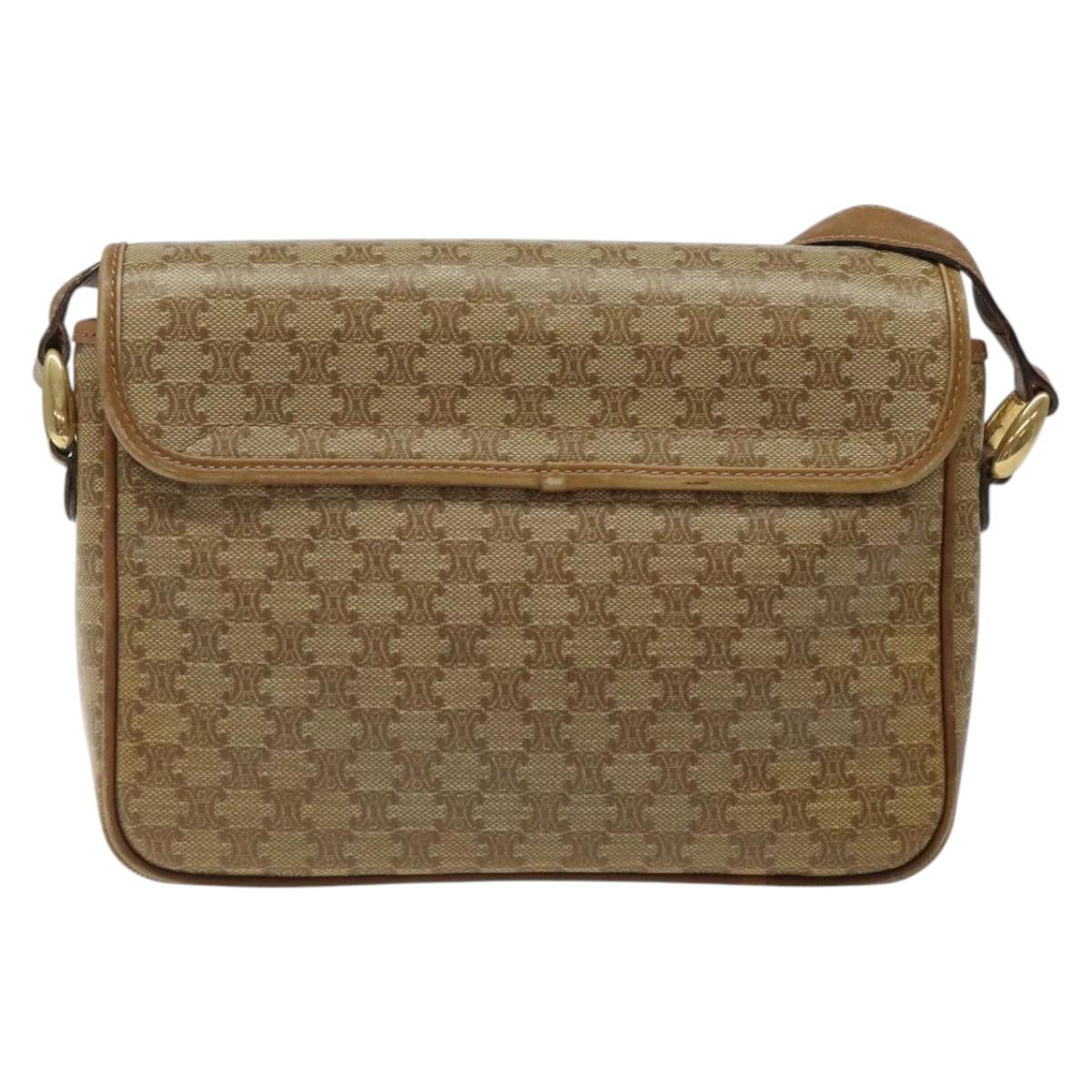 CELINE Macadam Canvas Shoulder Bag PVC Beige Gold Auth 124630