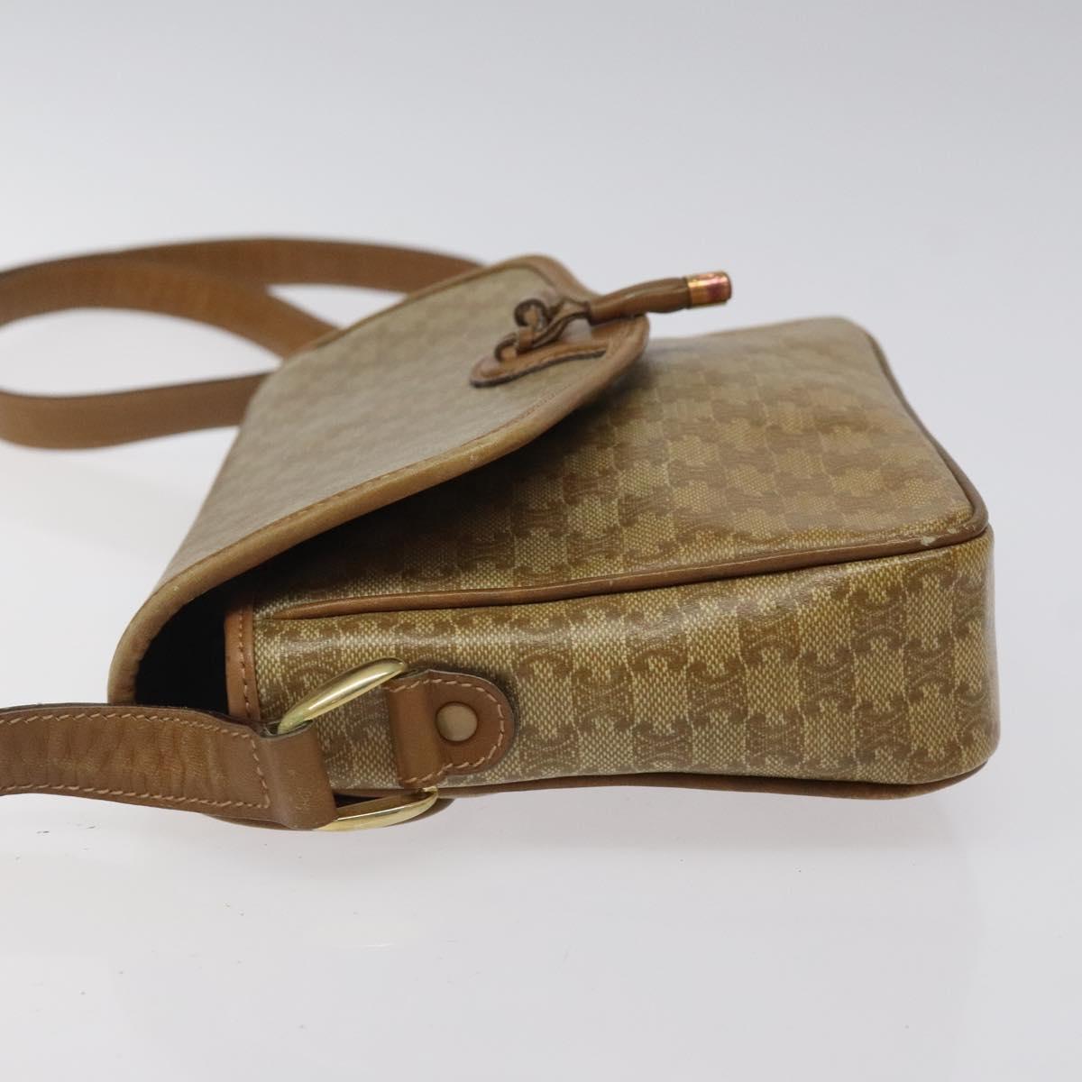 CELINE Macadam Canvas Shoulder Bag PVC Beige Gold Auth 124630