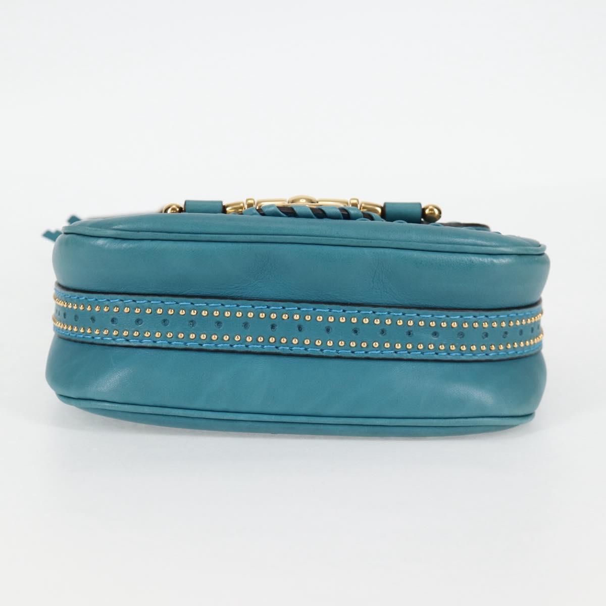 GUCCI Bamboo Shoulder Bag Leather Blue Gold 263956 Auth 124631V
