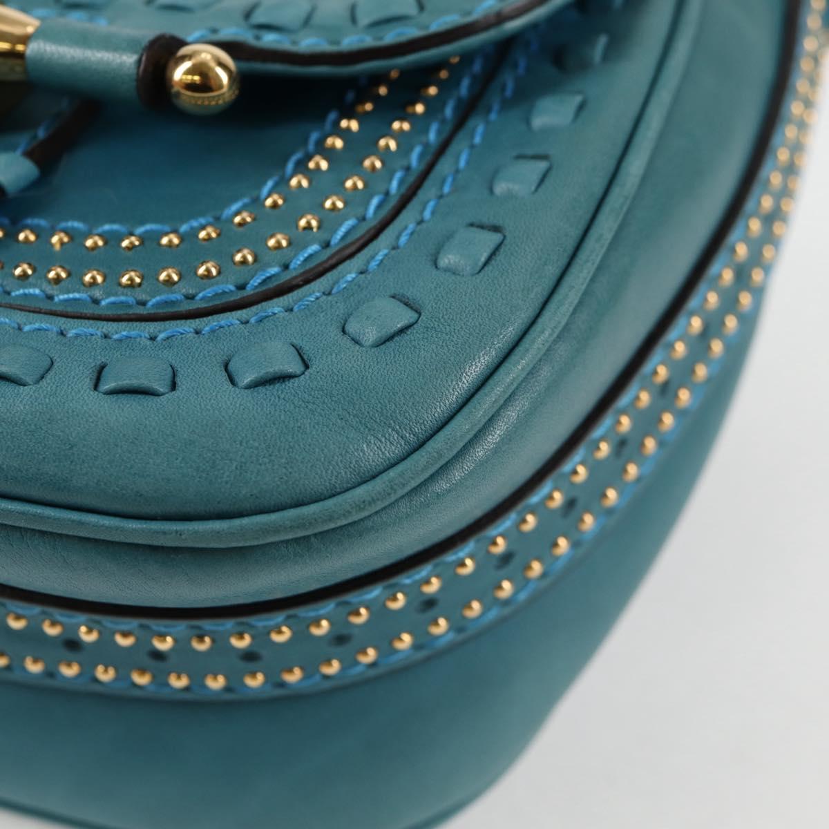 GUCCI Bamboo Shoulder Bag Leather Blue Gold 263956 Auth 124631V