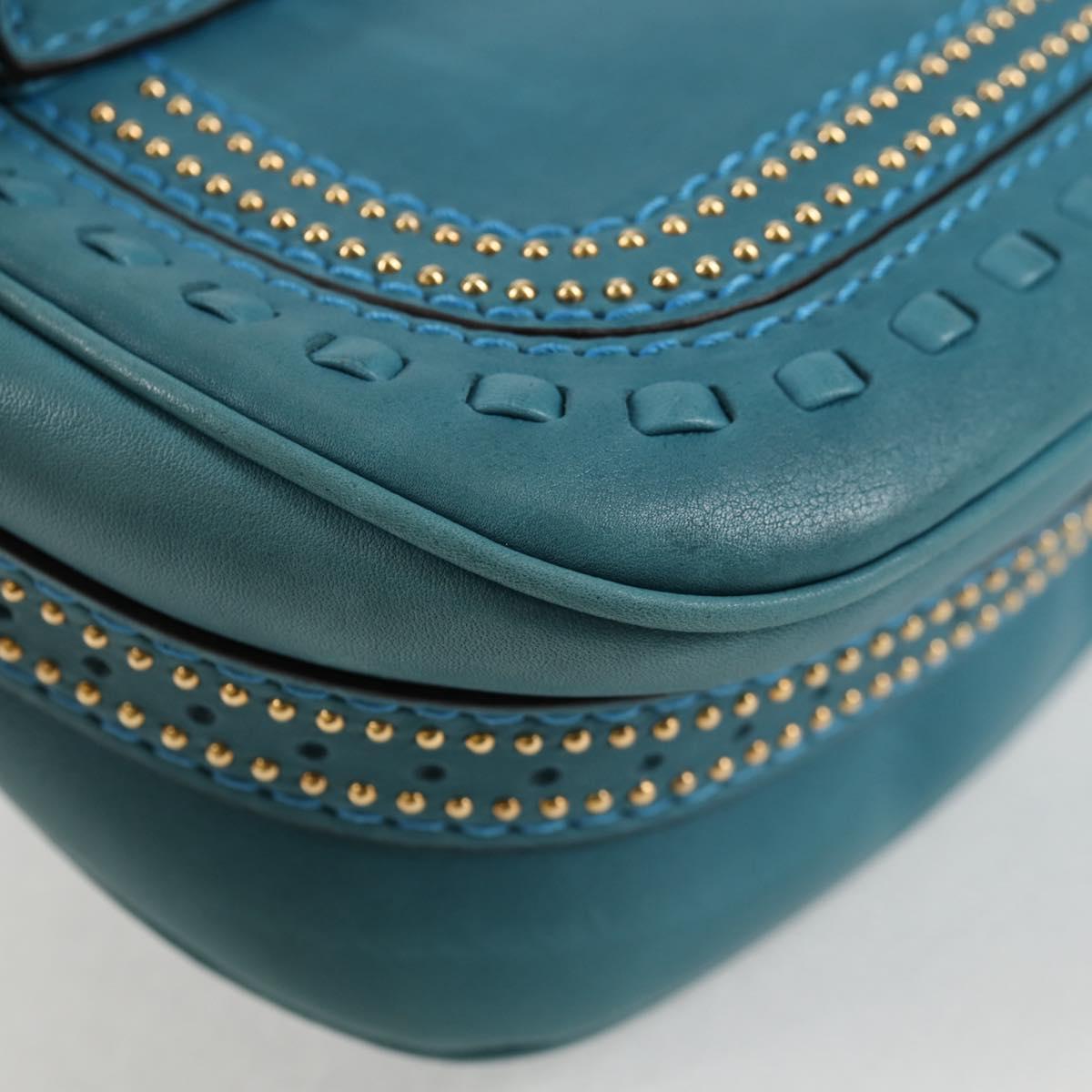GUCCI Bamboo Shoulder Bag Leather Blue Gold 263956 Auth 124631V