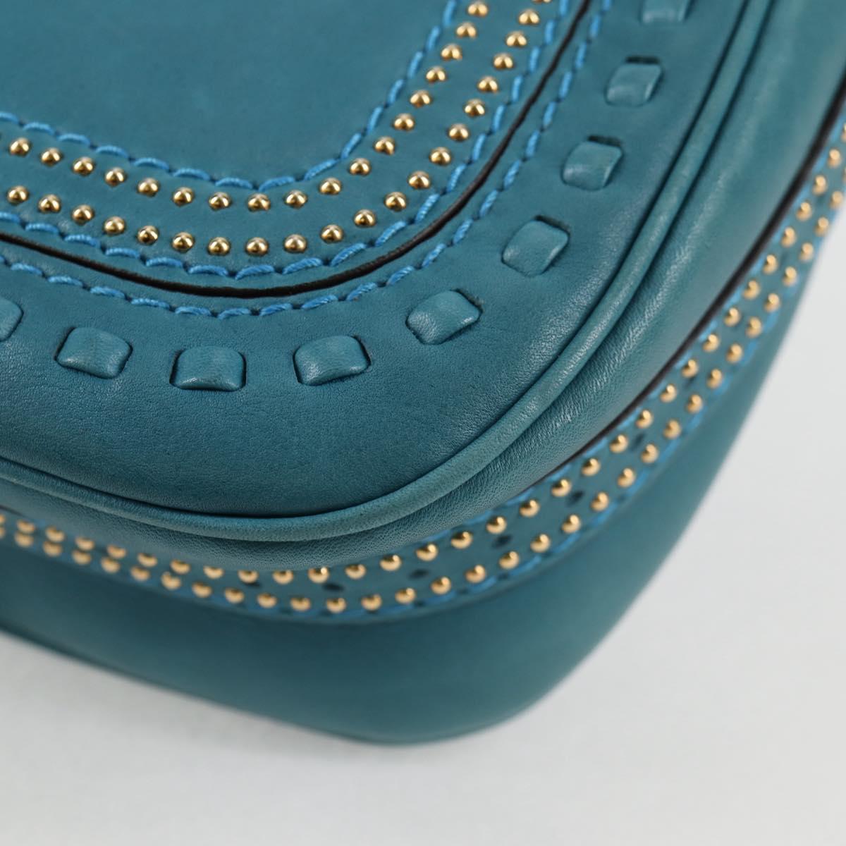 GUCCI Bamboo Shoulder Bag Leather Blue Gold 263956 Auth 124631V
