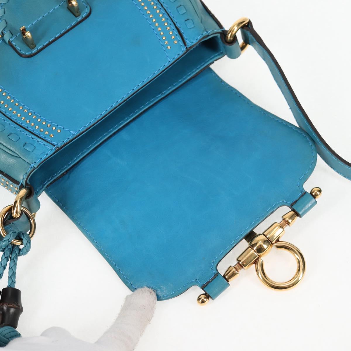 GUCCI Bamboo Shoulder Bag Leather Blue Gold 263956 Auth 124631V