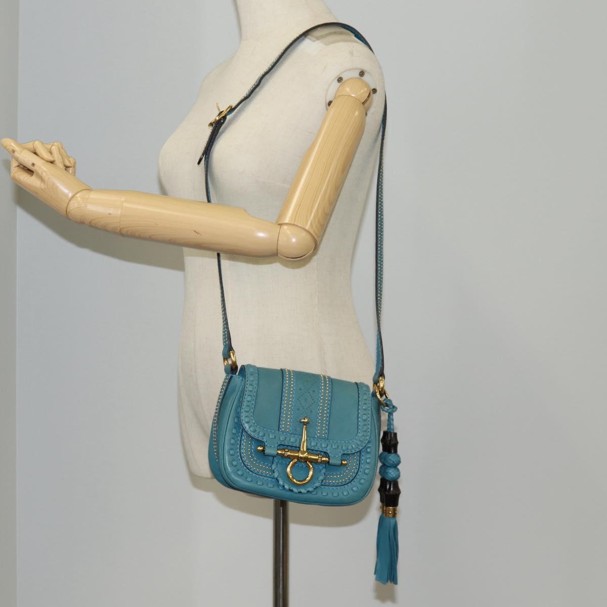 GUCCI Bamboo Shoulder Bag Leather Blue Gold 263956 Auth 124631V