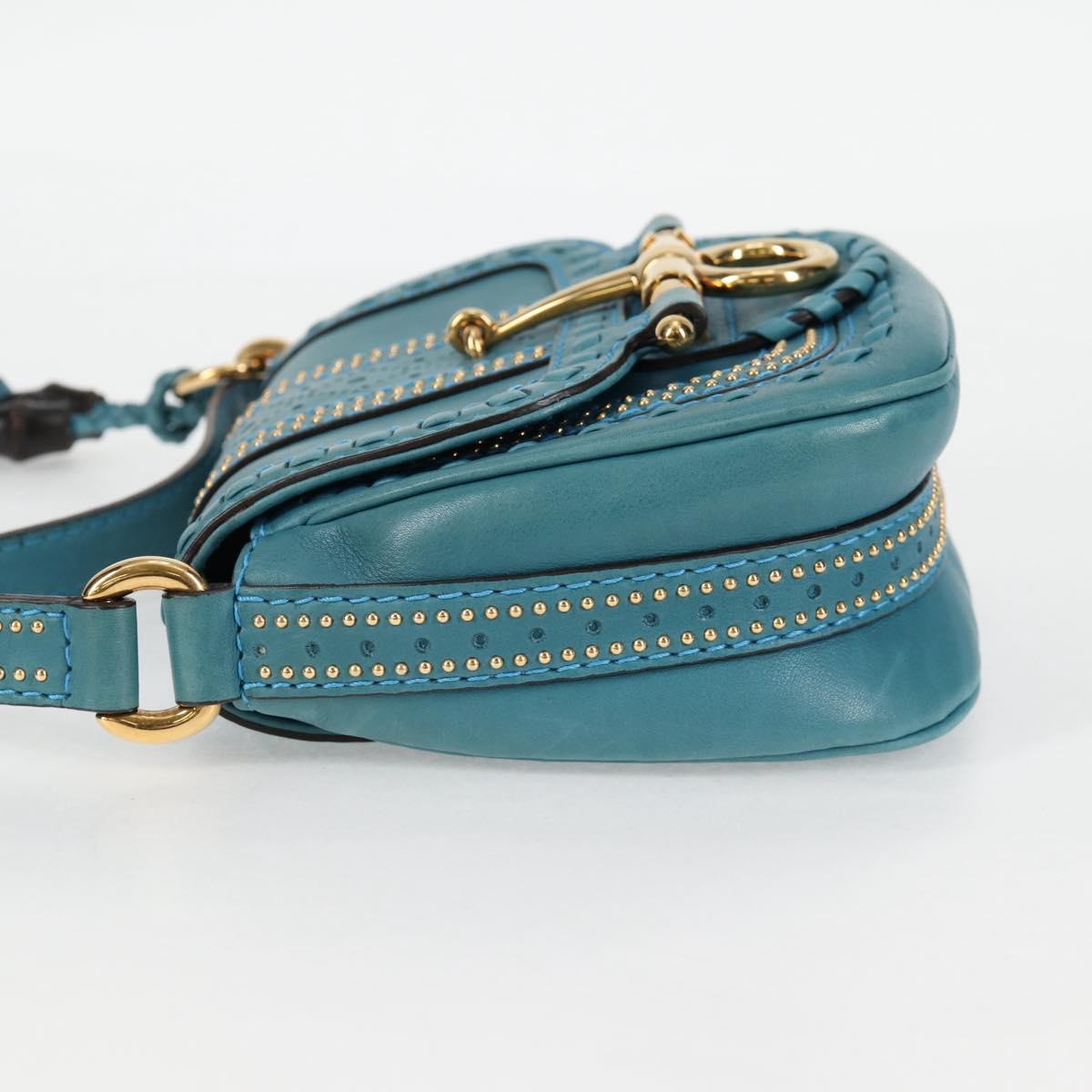 GUCCI Bamboo Shoulder Bag Leather Blue Gold 263956 Auth 124631V