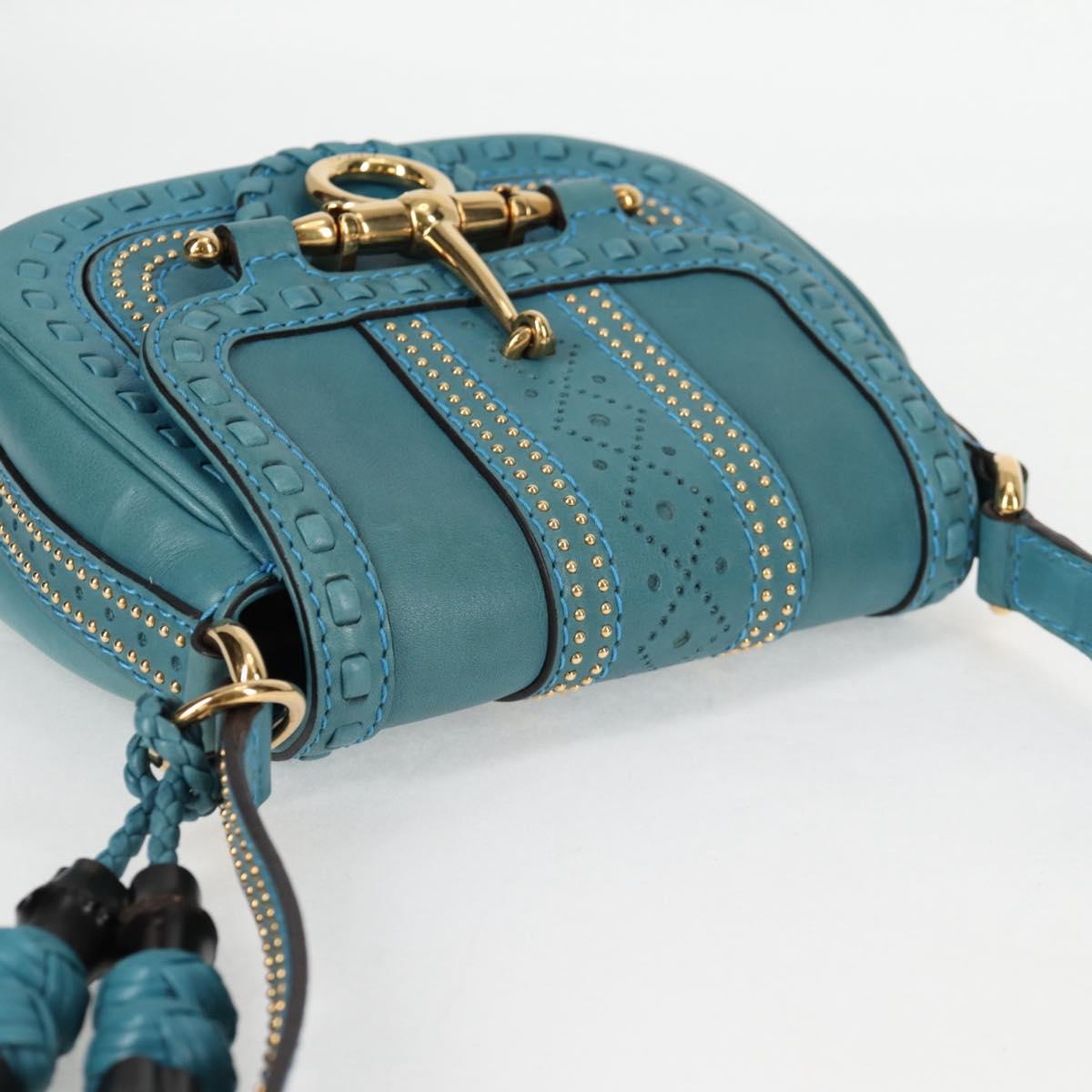 GUCCI Bamboo Shoulder Bag Leather Blue Gold 263956 Auth 124631V