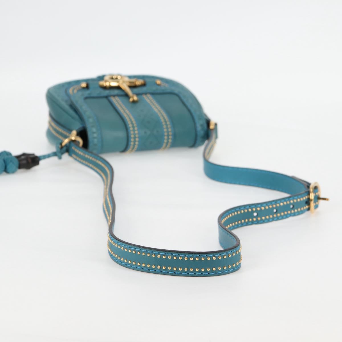 GUCCI Bamboo Shoulder Bag Leather Blue Gold 263956 Auth 124631V