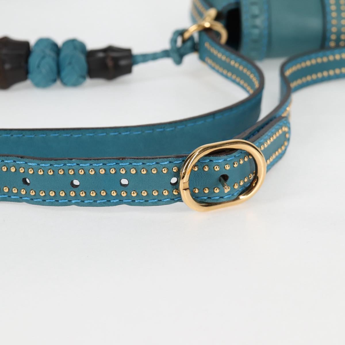 GUCCI Bamboo Shoulder Bag Leather Blue Gold 263956 Auth 124631V