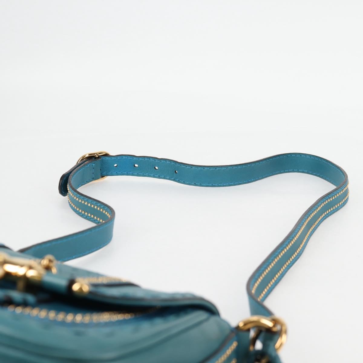 GUCCI Bamboo Shoulder Bag Leather Blue Gold 263956 Auth 124631V