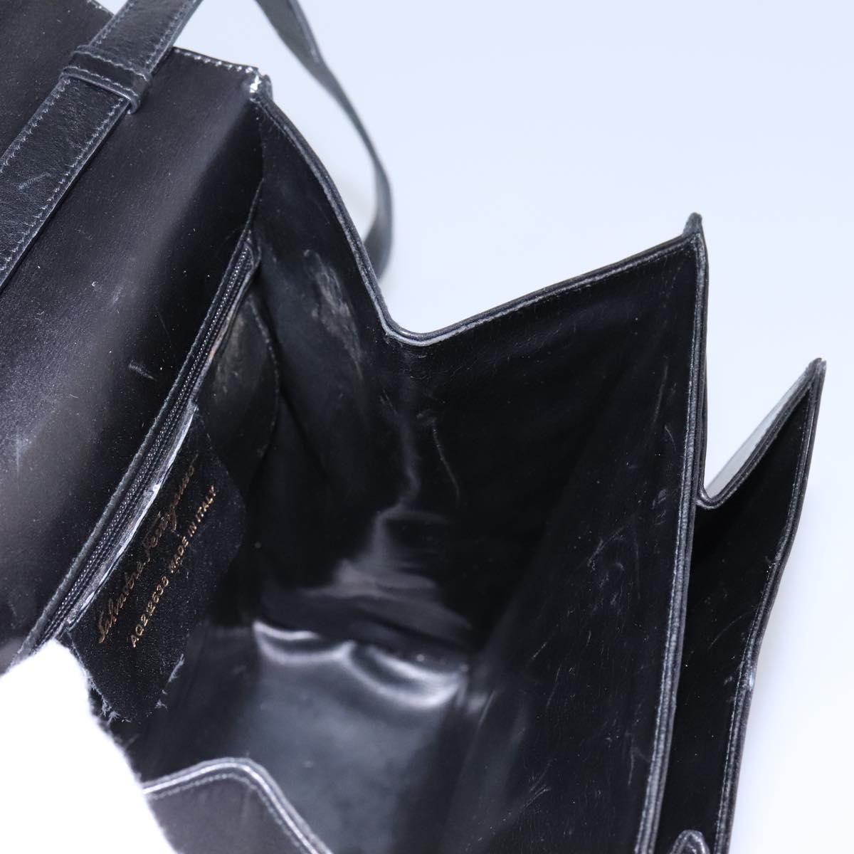 Salvatore Ferragamo Hand Bag Leather 2way Black Gold Auth 124649