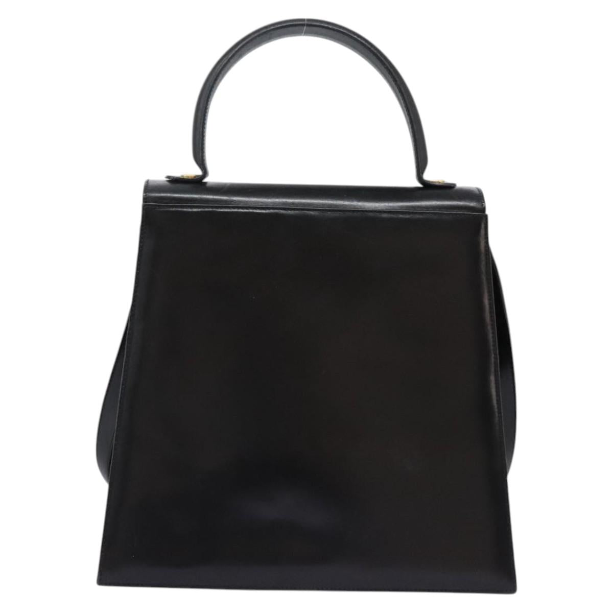 Salvatore Ferragamo Hand Bag Leather 2way Black Gold Auth 124649