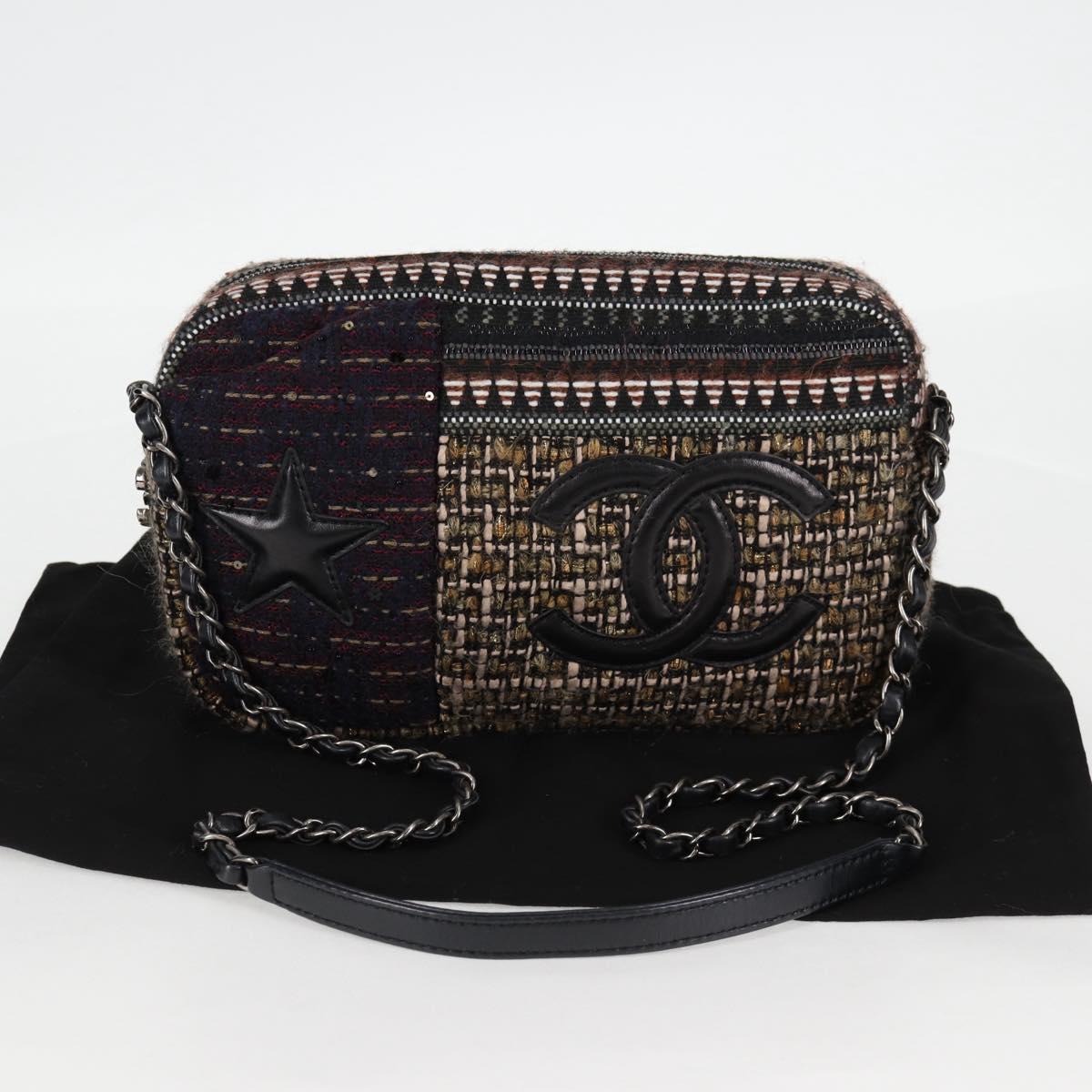 CHANEL Chain Shoulder Bag Tweed Black CC Auth 124656AM