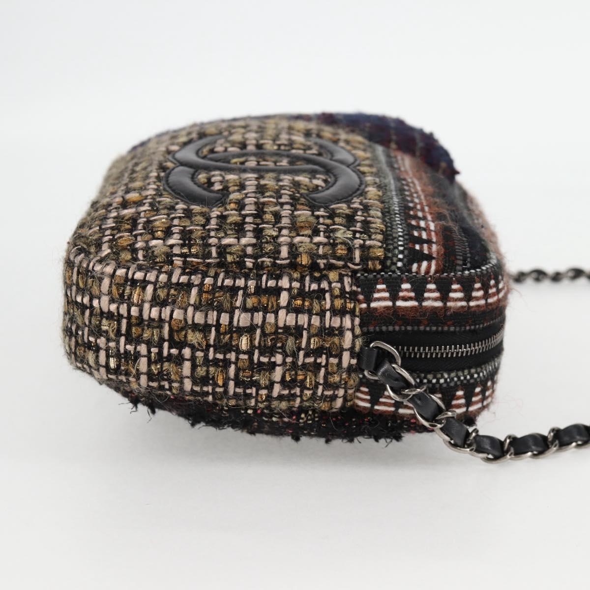 CHANEL Chain Shoulder Bag Tweed Black CC Auth 124656AM