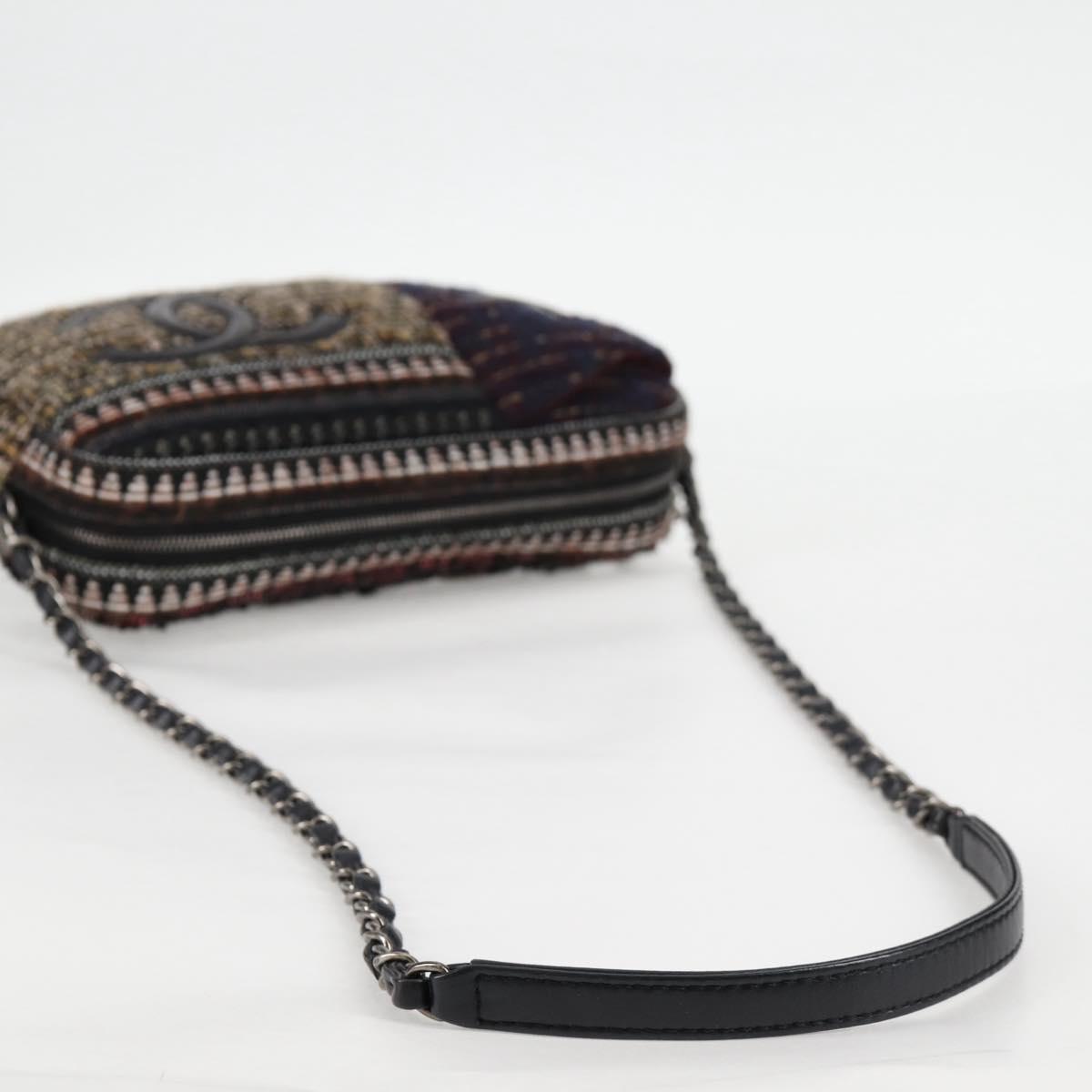 CHANEL Chain Shoulder Bag Tweed Black CC Auth 124656AM