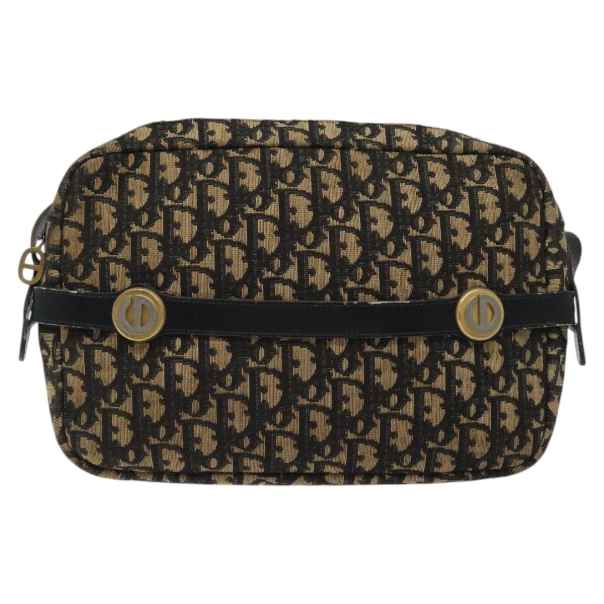 Christian Dior Trotter Canvas Shoulder Bag Black Gold Auth 124679