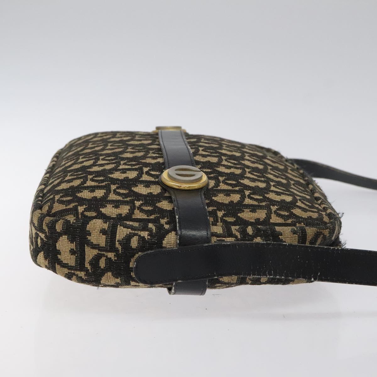 Christian Dior Trotter Canvas Shoulder Bag Black Gold Auth 124679