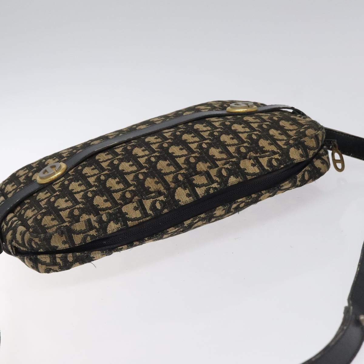 Christian Dior Trotter Canvas Shoulder Bag Black Gold Auth 124679