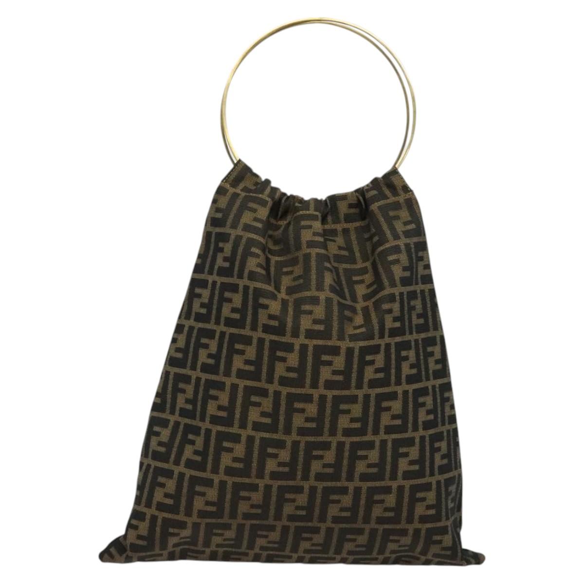 FENDI Zucca Canvas Hand Bag Brown Black gold Auth 124687