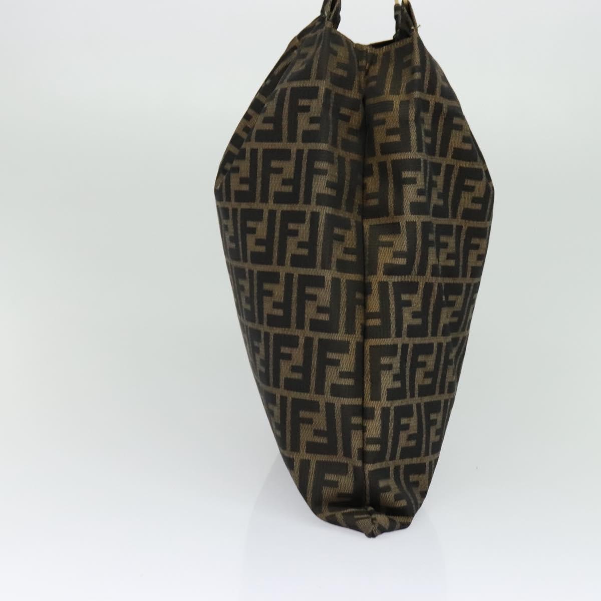 FENDI Zucca Canvas Hand Bag Brown Black gold Auth 124687