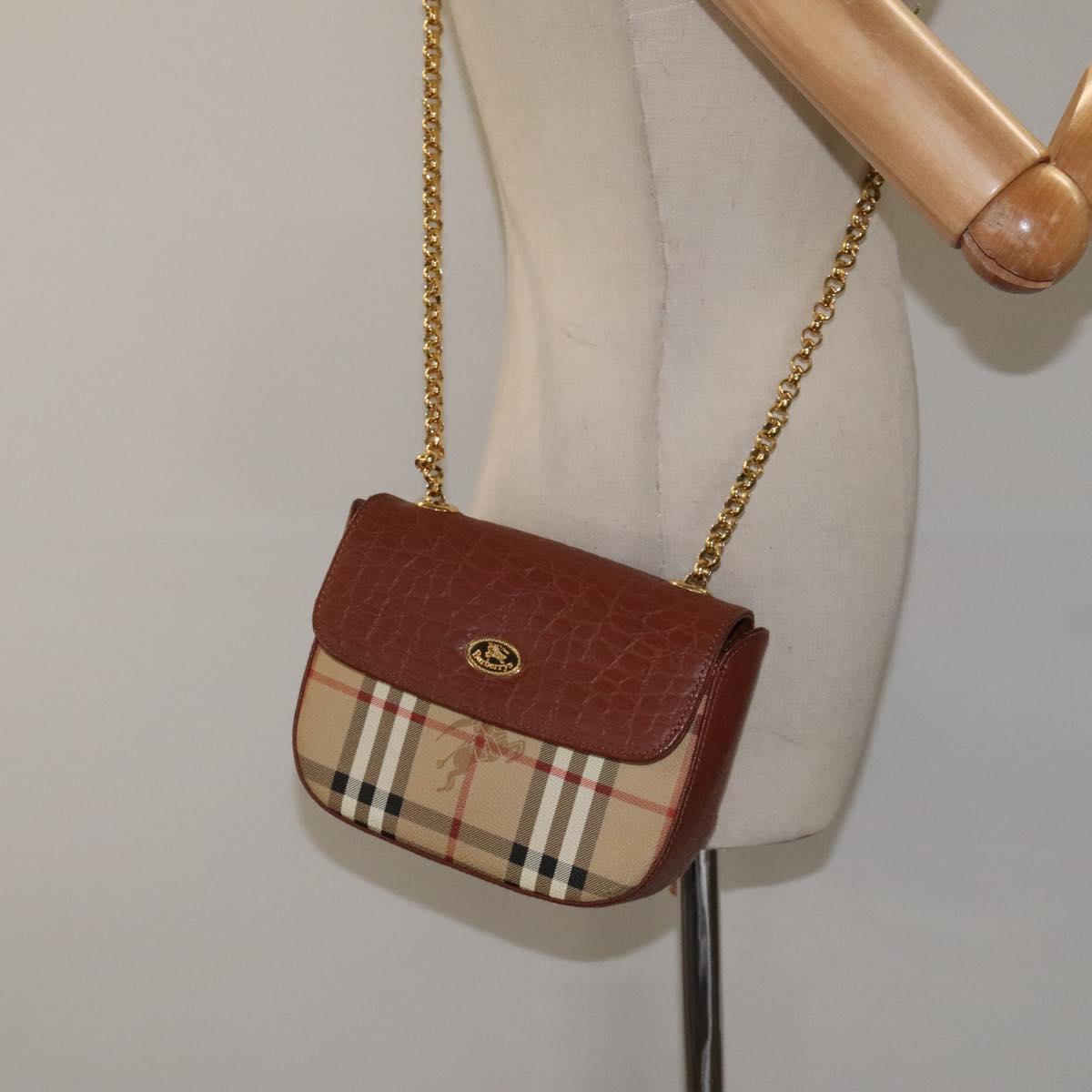 Burberrys Nova Check Shoulder Bag PVC Beige Gold Auth 124690