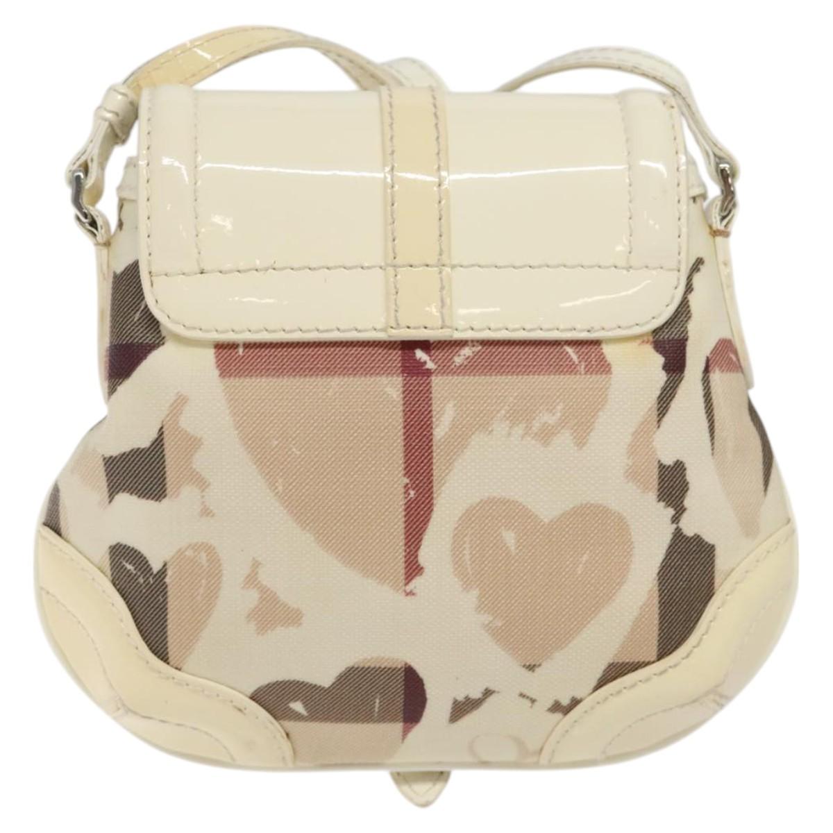 BURBERRY Shoulder Bag PVC Canvas Beige Silver Auth 124738