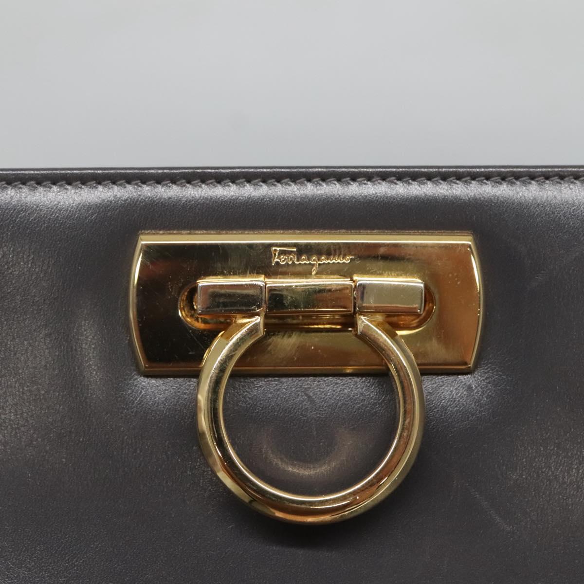 Salvatore Ferragamo Gancini Chain Shoulder Bag Leather Gray Gold Auth 124745