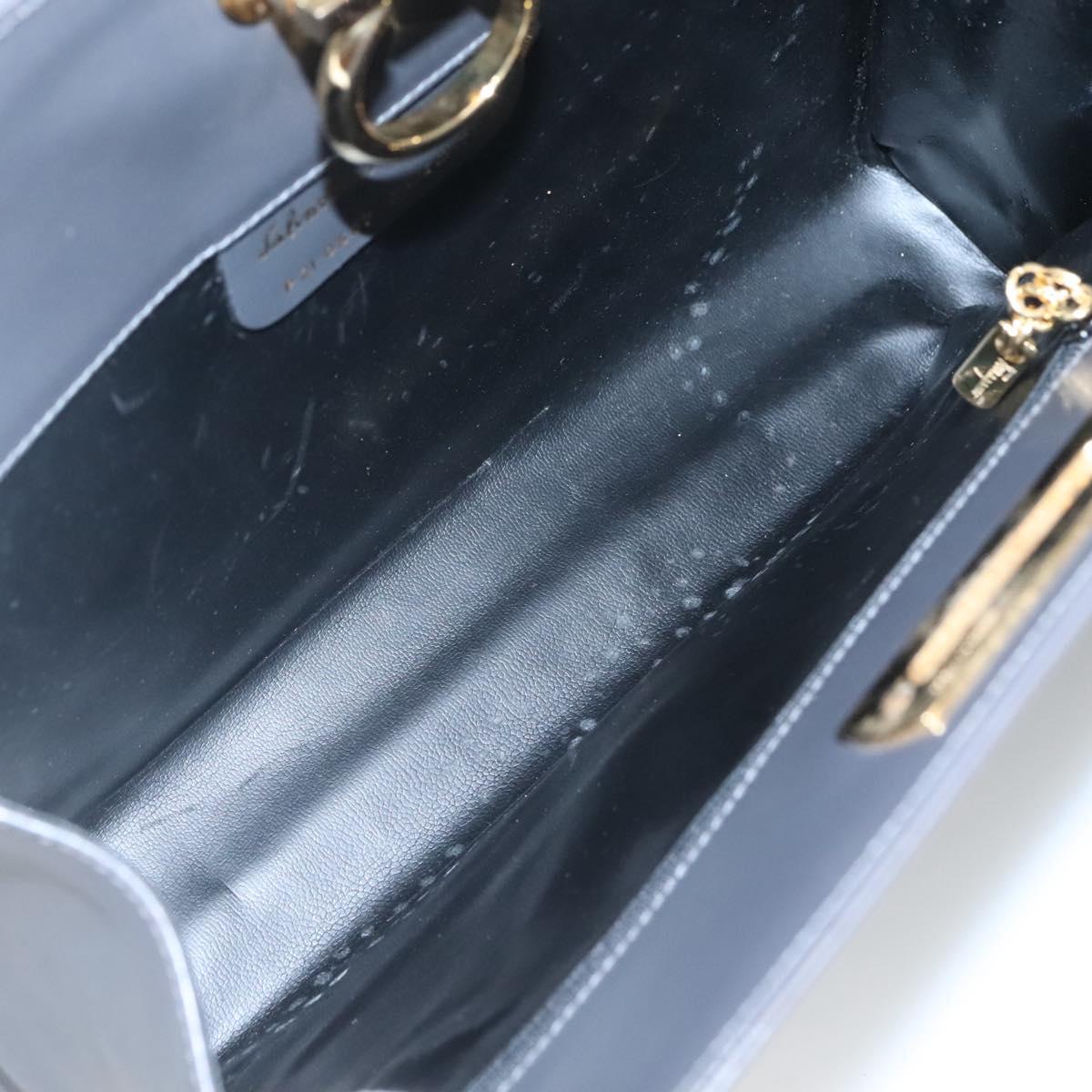 Salvatore Ferragamo Gancini Chain Shoulder Bag Leather Gray Gold Auth 124745