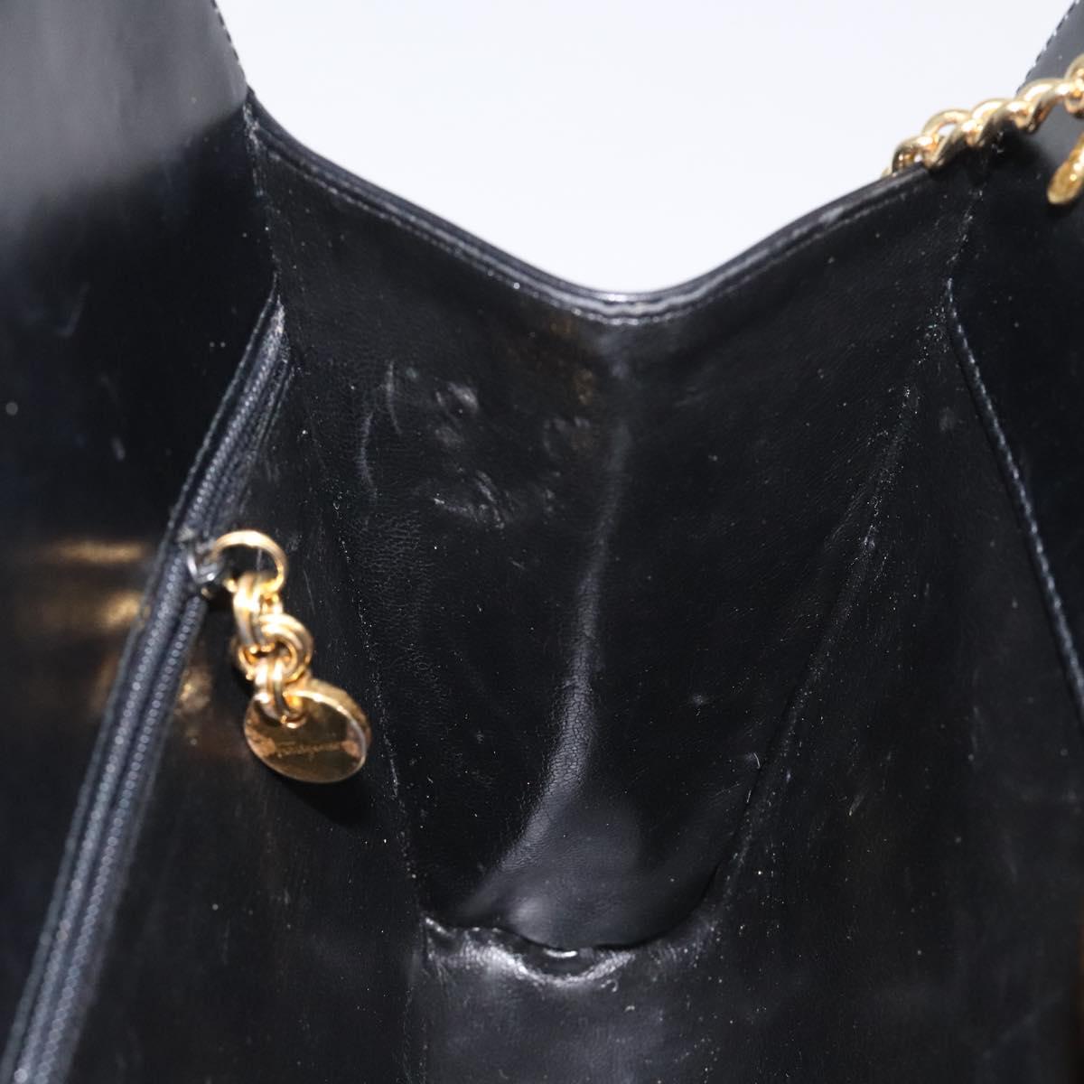 Salvatore Ferragamo Gancini Chain Shoulder Bag Leather Black Gold Auth 124746