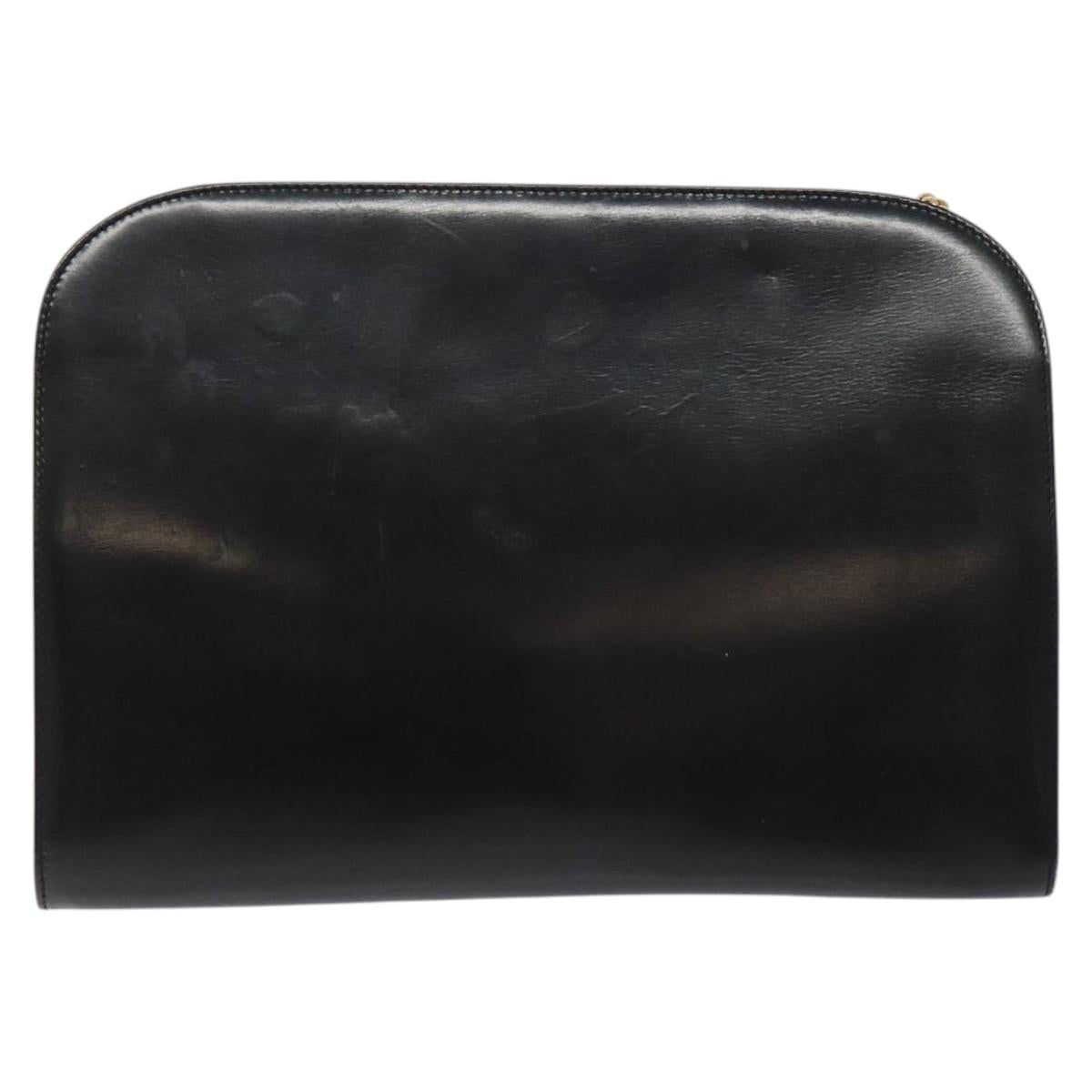 Salvatore Ferragamo Gancini Chain Shoulder Bag Leather Black Gold Auth 124746
