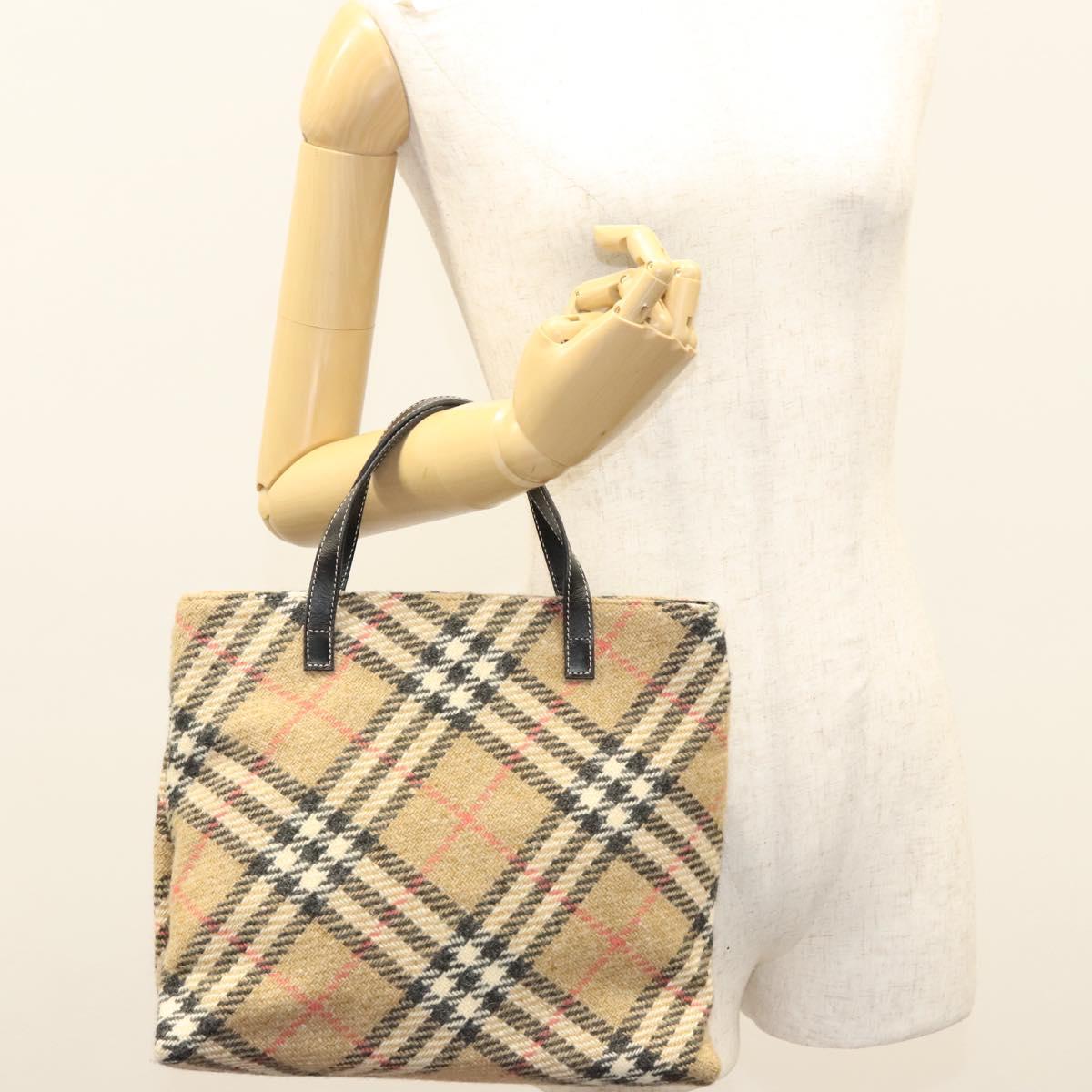 BURBERRY Nova Check Hand Bag Wool Beige Gold Auth 124760
