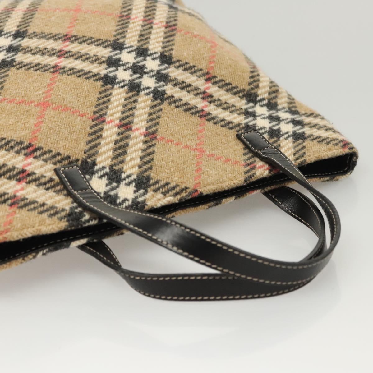 BURBERRY Nova Check Hand Bag Wool Beige Gold Auth 124760
