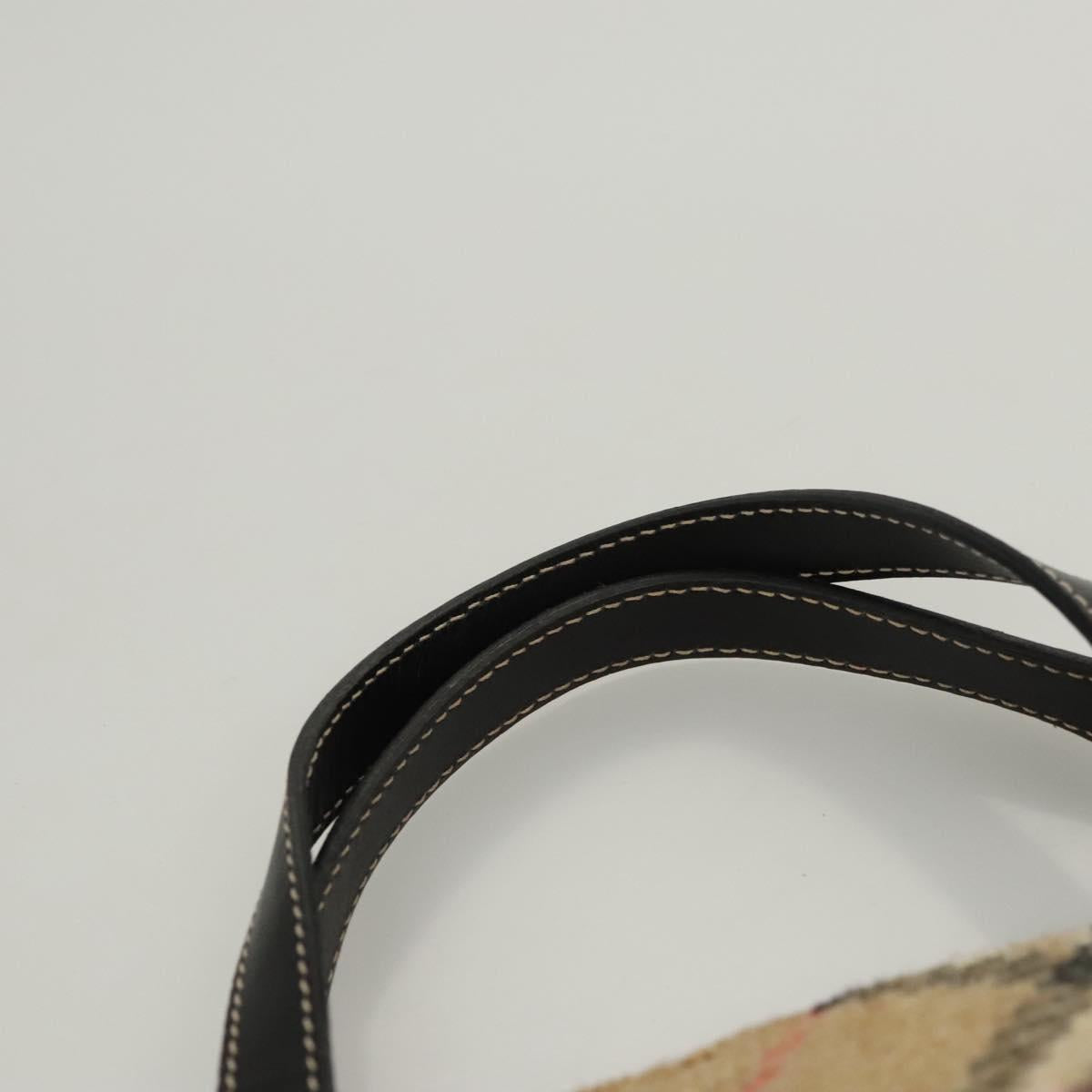 BURBERRY Nova Check Hand Bag Wool Beige Gold Auth 124760