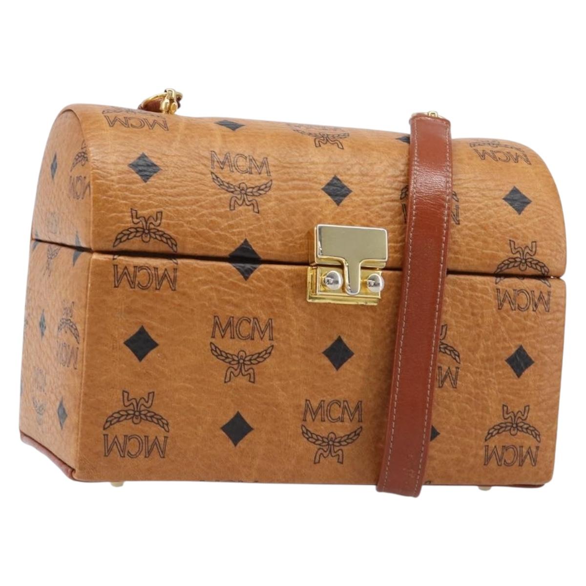 MCM Logogram Vicetos Shoulder Bag PVC Leather 2way Brown Gold Auth 124762A