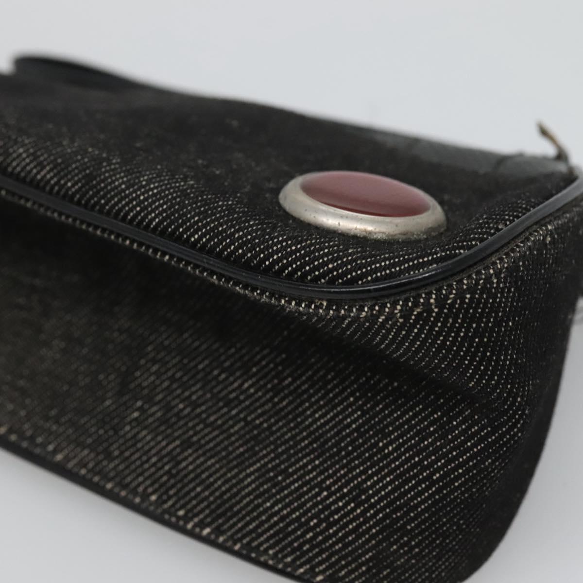 Christian Dior Accessory Pouch Canvas Black Silver Auth 124775