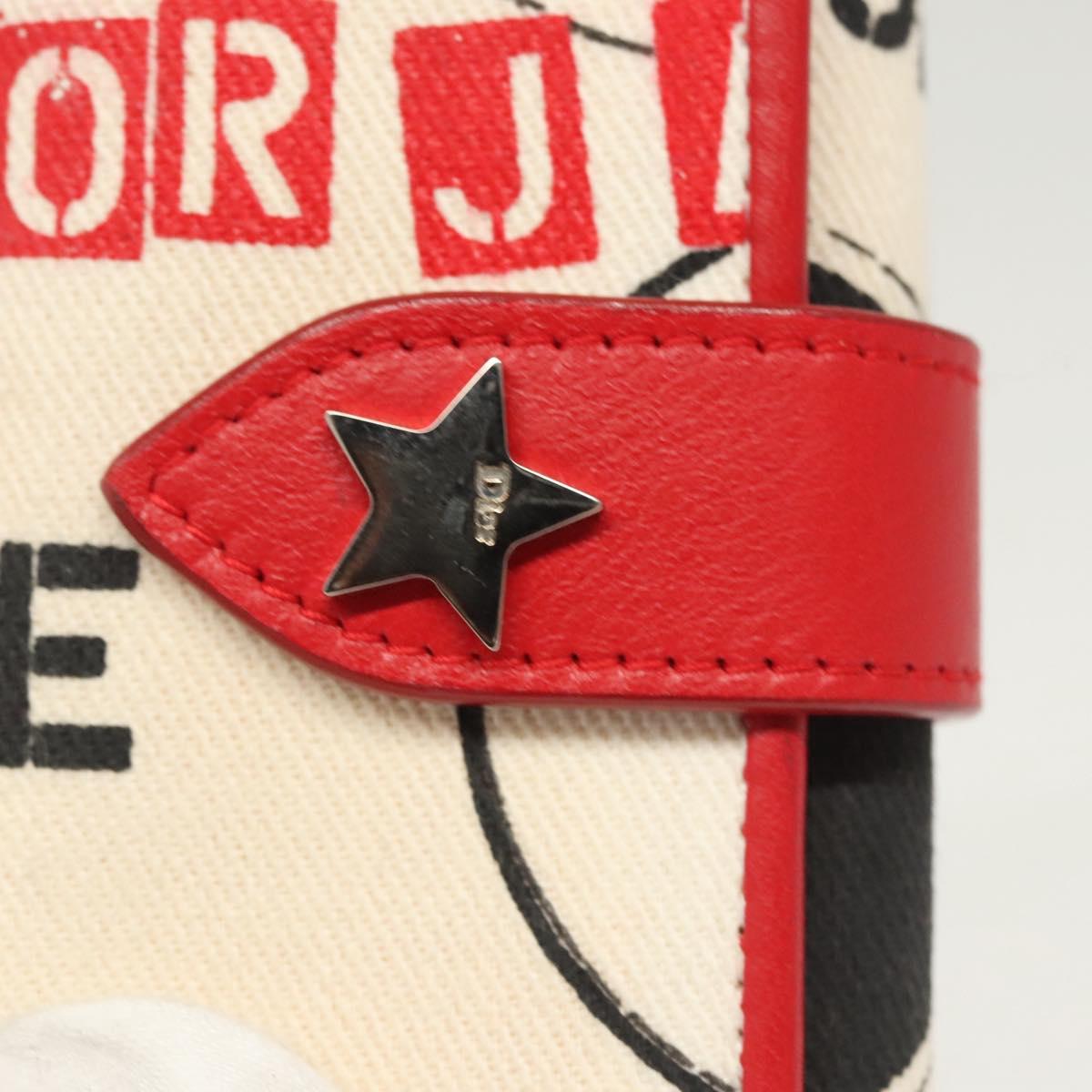 Christian Dior Hardcore Key Case Canvas White Red Auth 124776