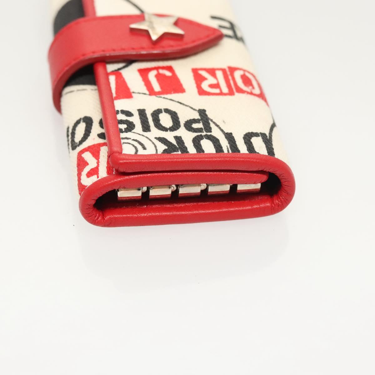Christian Dior Hardcore Key Case Canvas White Red Auth 124776