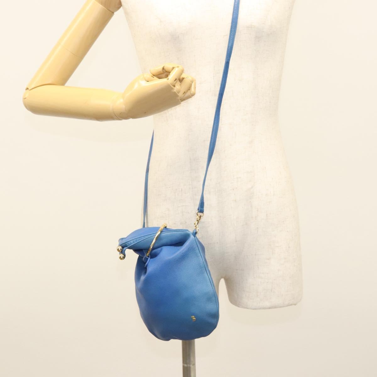 BALLY Shoulder Bag Leather Blue Gold Auth 124787