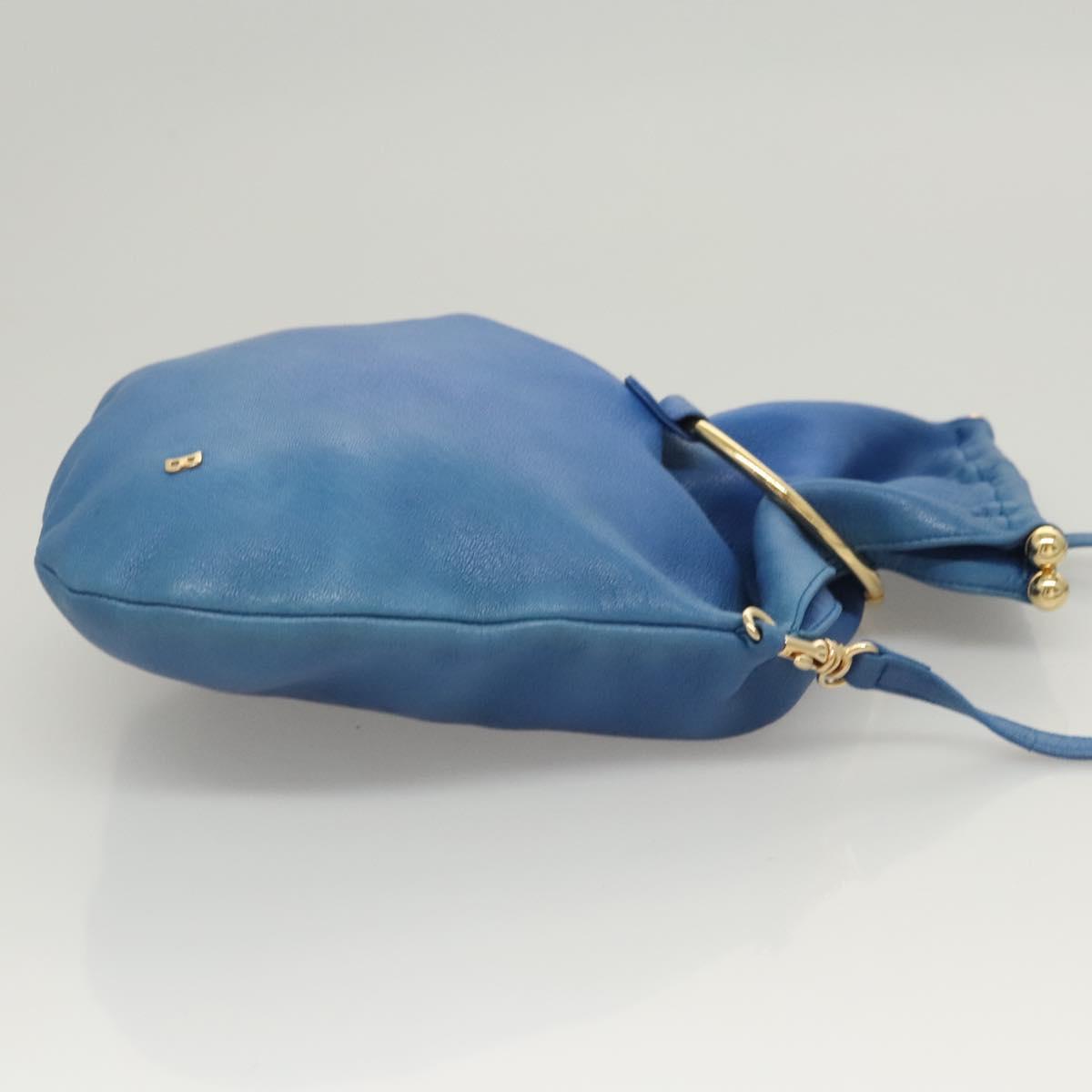 BALLY Shoulder Bag Leather Blue Gold Auth 124787