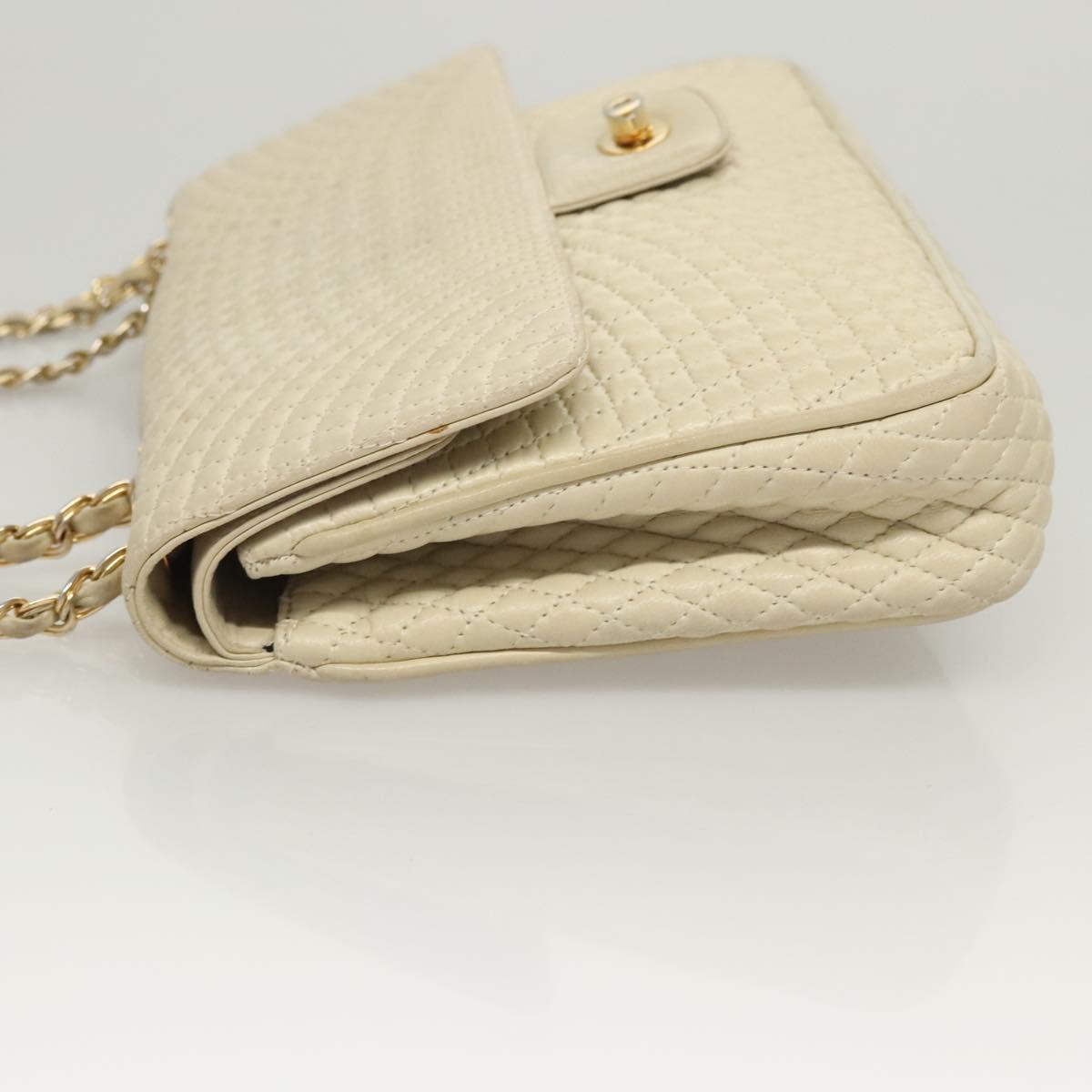 BALLY Chain Shoulder Bag Leather White Gold Auth 124788