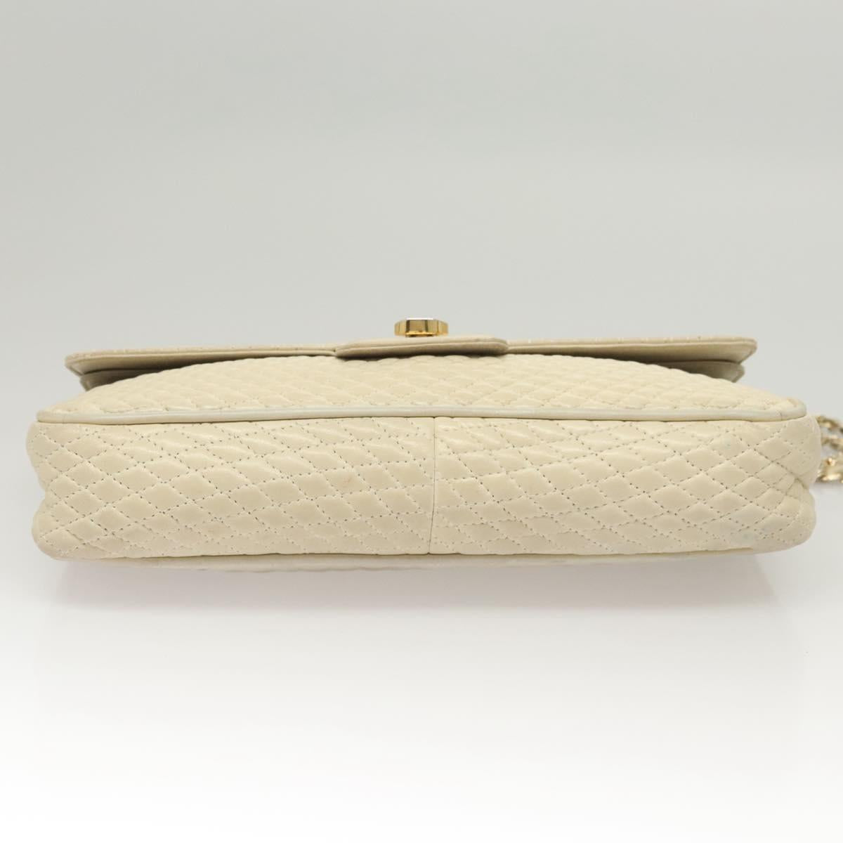 BALLY Chain Shoulder Bag Leather White Gold Auth 124788