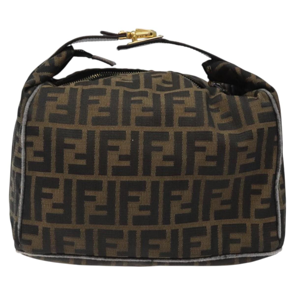 FENDI Zucca Canvas Vanity Pouch Black Brown Gold Auth 124810
