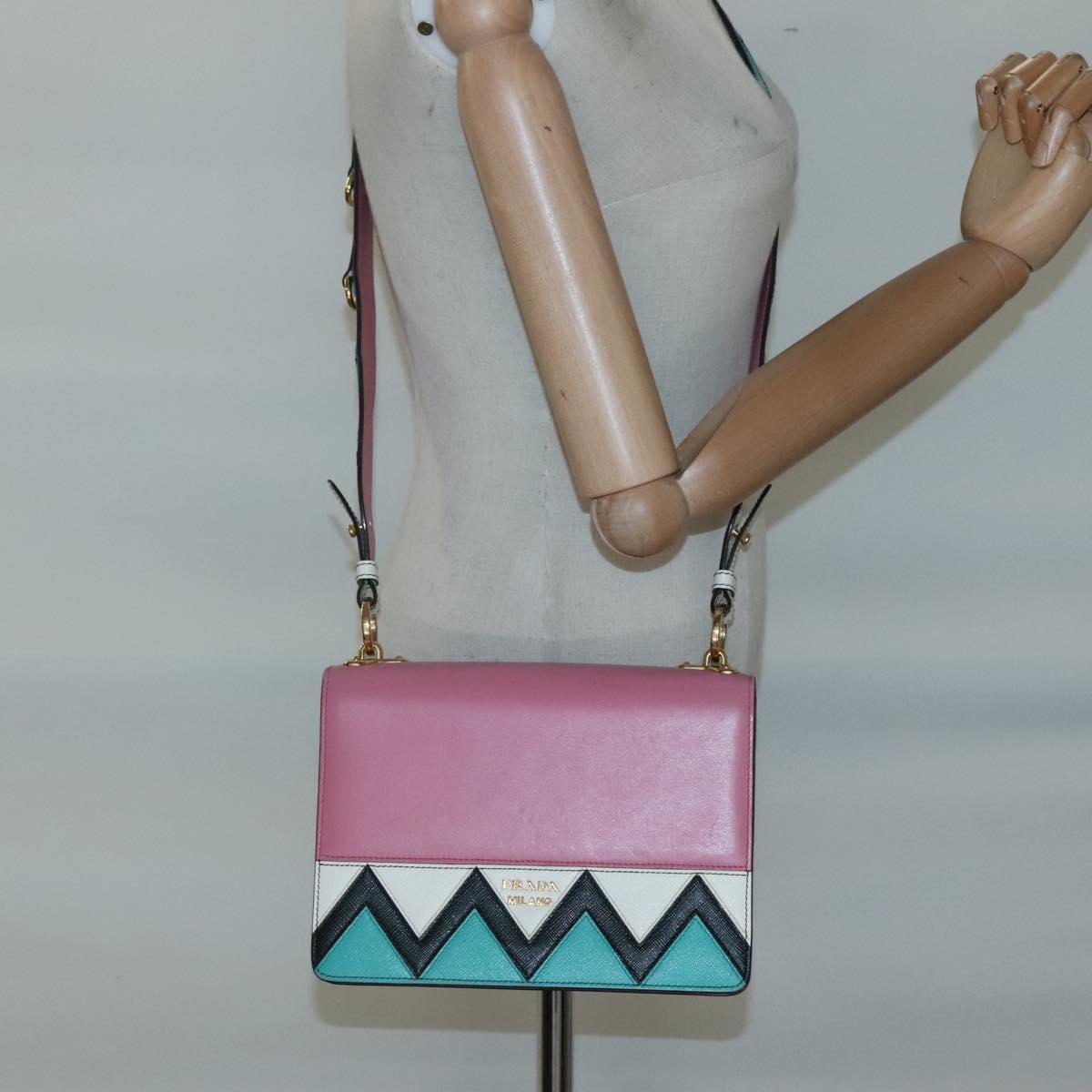 PRADA Shoulder Bag Leather Pink Gold Auth 124811