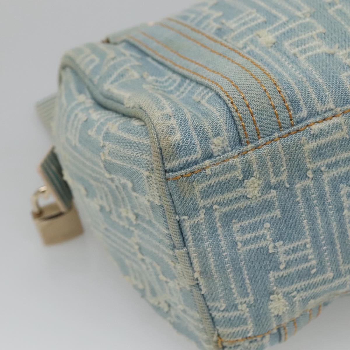 FENDI Zucca Canvas Hand Bag Light Blue Gold Auth 124832