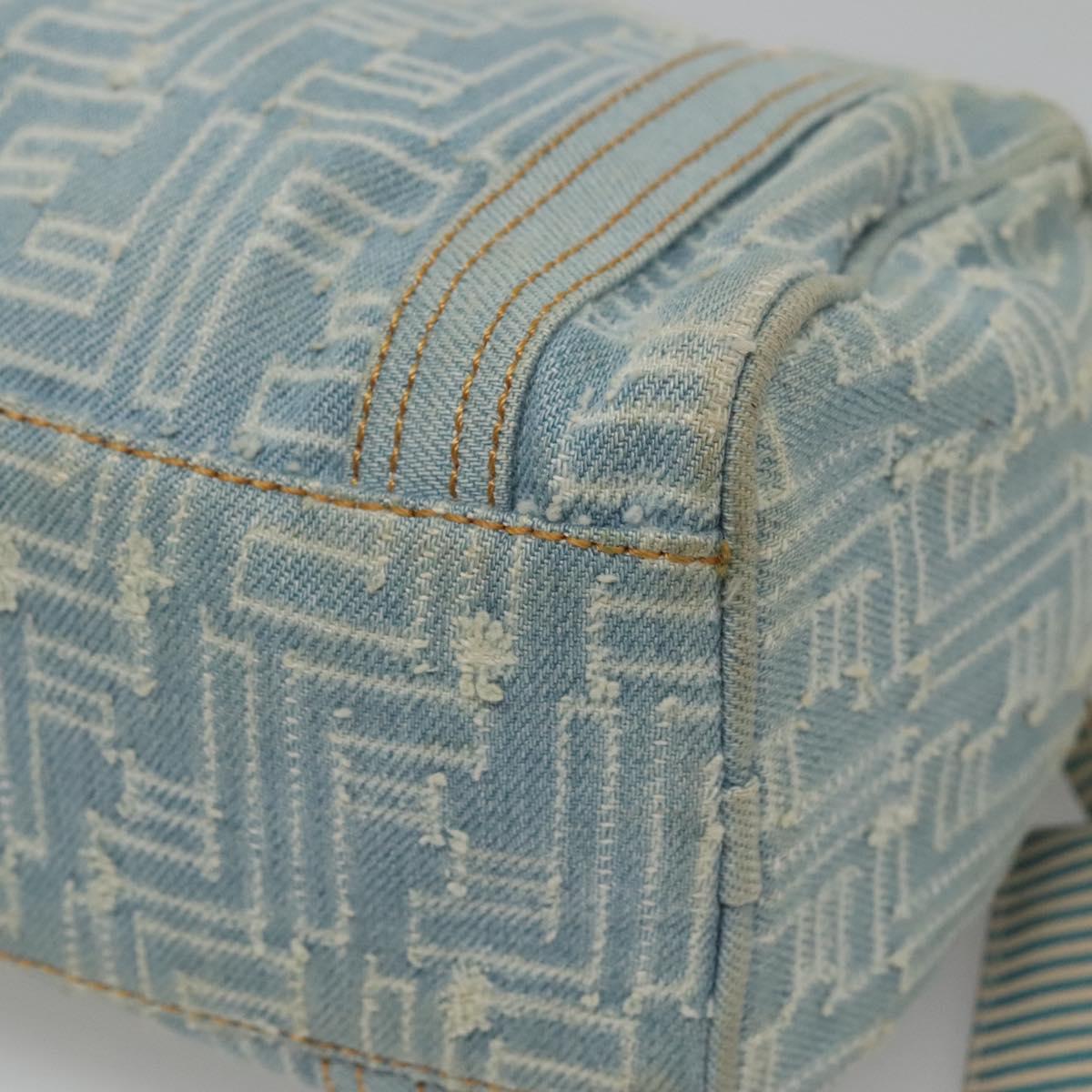 FENDI Zucca Canvas Hand Bag Light Blue Gold Auth 124832